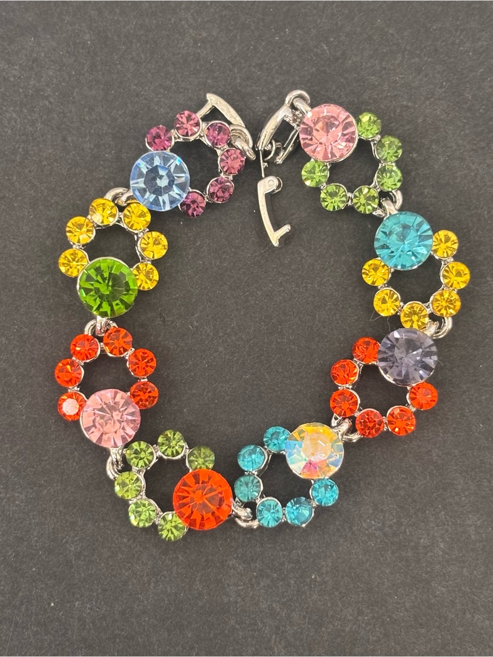 C & C California Multicolor Rhinestone Colorful Flower Bracelet 7”